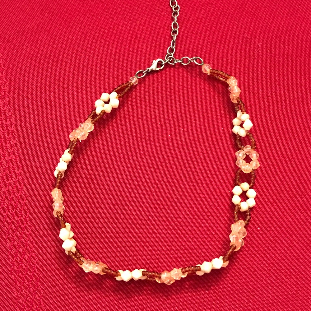 Tan/Brown /Gold Bead Flower Choker/Necklace